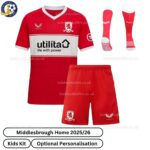Middlesbrough Home Kids Football Kit 2025_26 (With Socks)