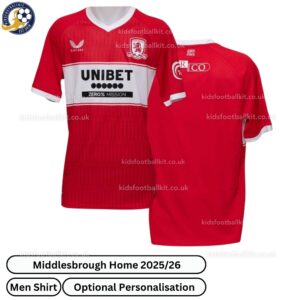Middlesbrough Home Men Football Shirt 2025_26-over view