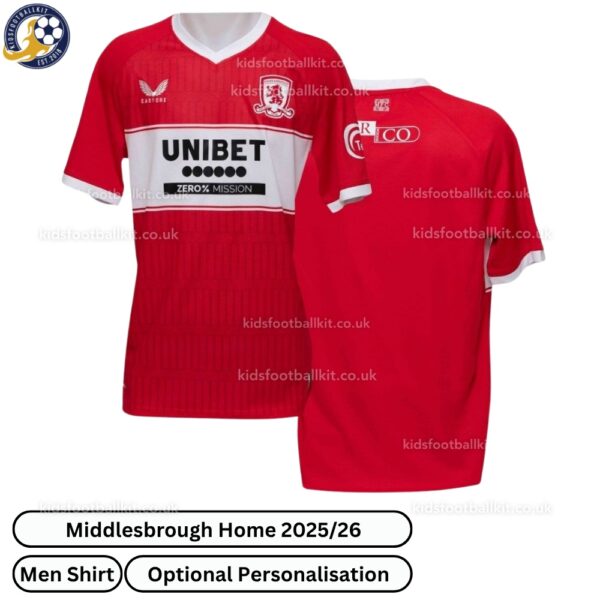 Middlesbrough Home Men Football Shirt 2025_26-over view
