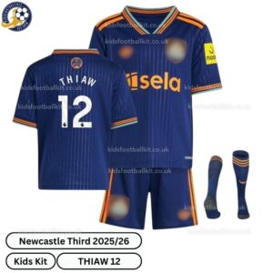 Newcastle Third Kids Football Kit 2025_26 – THIAW 12 -over view with socks