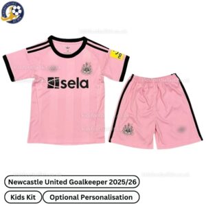 Newcastle United Goalkeeper Kids Football Kit 2025_26 (No Socks) – Pink-front view