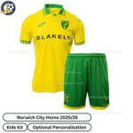 Norwich City Home Kids Football Kit 2025_26 -front view