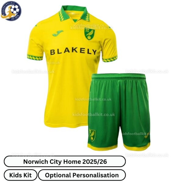 Norwich City Home Kids Football Kit 2025_26 -front view