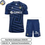 Real Betis Goalkeeper Kids Football Kit 2025_26 (No Socks) – Blue-front view