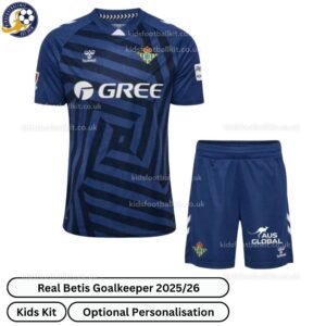 Real Betis Goalkeeper Kids Football Kit 2025_26 (No Socks) – Blue-front view