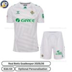 Real Betis Goalkeeper Kids Football Kit 2025_26 (No Socks) – White-front view