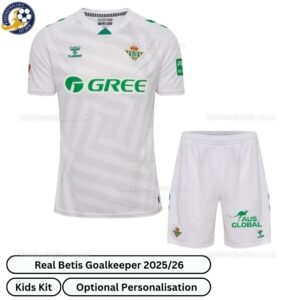 Real Betis Goalkeeper Kids Football Kit 2025_26 (No Socks) – White-front view