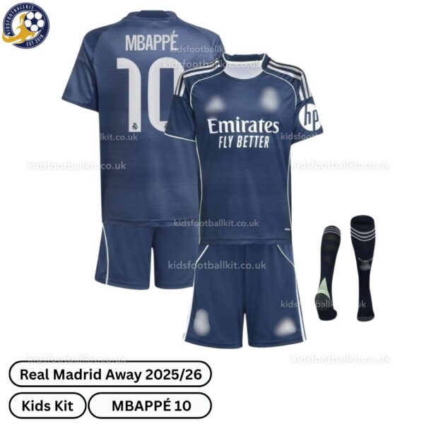 Real Madrid Away Kids Football Kit 2025_26 – MBAPPÉ 10 -over view with socks