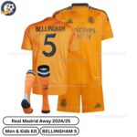 Real Madrid Away Men & Kids Football Kit 2024_25 – BELLINGHAM 5 - over view with socks