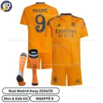 Real Madrid Away Men & Kids Football Kit 2024_25 – MBAPPÉ 9 - over view with socks