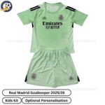 Real Madrid Goalkeeper Kids Football Kit 2025_26 (No Socks) – Green-front view