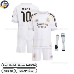 Real Madrid Home Kids Football Kit 2025_26 – MBAPPÉ 10 -over view with socks