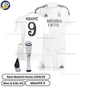 Real Madrid Home Men & Kids Football Kit 2024_25 – MBAPPÉ 9 - over view with socks