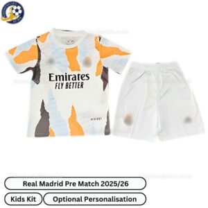 Real Madrid Pre Match Kids Football Kit 2025_26 (No Socks)-front view