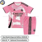 Real Madrid Special Edition Kids Football Kit 2025_26 (No Socks) – Pink-front view