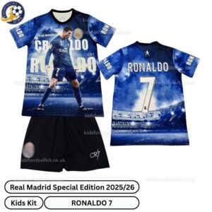 Real Madrid Special Edition Kids Football Kit 2025_26 – RONALDO 7 – Fan Version-over view