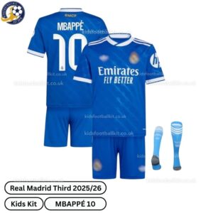 Real Madrid Third Kids Football Kit 2025_26 – MBAPPÉ 10 -over view with socks