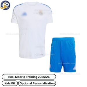 Real Madrid Training Kids Football Kit 2025_26 -White Blue- front view