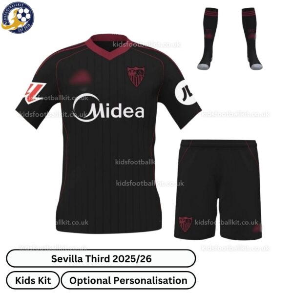 Sevilla Third Kids Football Kit 2025_26 -front view with socks