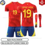 Spain Home Men & Kids Football Kit 2024_25 – LAMINE YAMAL 19 - over view with socks