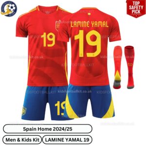 Spain Home Men & Kids Football Kit 2024_25 – LAMINE YAMAL 19 - over view with socks