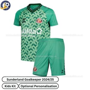 Sunderland Goalkeeper Kids Football Kit 2024_25 (No Socks) – Green-front view