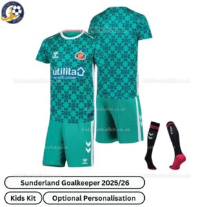 Sunderland Goalkeeper Kids Football Kit 2025_26-over view with socks