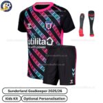 Sunderland Goalkeeper Kids Football Kit 2025_26 – Black-front view with socks