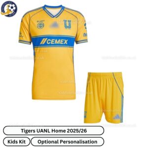 Tigers UANL Home Kids Football Kit 2025_26 (No Socks) – Fan version-front view