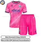 West Bromwich Away Men & Kids Football Kit 2024_25 (No Socks) – Pink-front view