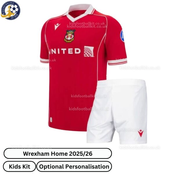 Wrexham Home Kids Football Kit 2025_26 - front view