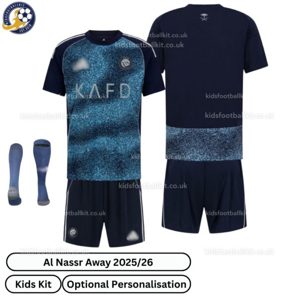 Al Nassr Away Kids Football Kit 202526 - over view with socks