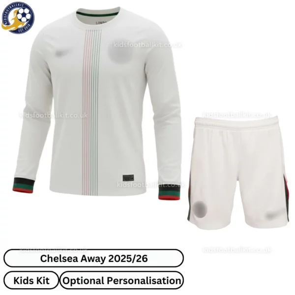 Chelsea away kids football kit 25_26 - Long Sleeve - front view -blur
