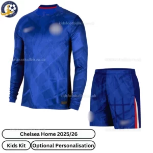 Chelsea home kids football kit 25_26 - Long Sleeve - front view-blur