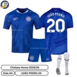 Chelsea JOAO PEDRO 20 Home 25 26 Kids Football Kit-over view with socks-blur