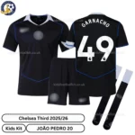 Chelsea GARNACHO 49 Third 25 26 Kids Football Kit-over view with socks-blur