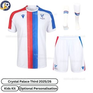 Crystal Palace Home Kids Football Kit 25_26- front view with socks