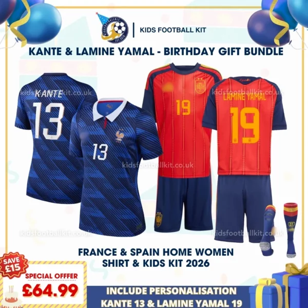 FRANCE and SPAIN HOME WOMEN SHIRT and KIDS KIT 2026-KANTE 13 & LAMINE YAMAL 19