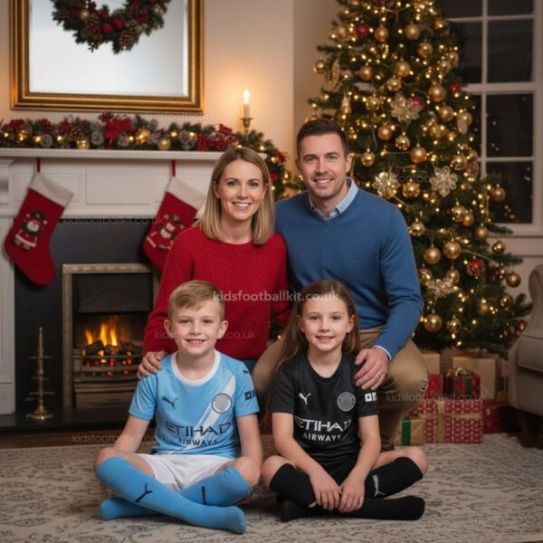 Manchester City Christmas Gift Bundle – Home & Away Kids Football Kit 2025/26 (With socks) - AI GEN