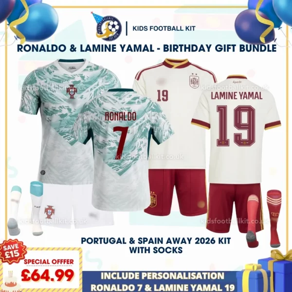 Portugal and spain away kids kits 2026- RONALDO 7 and LAMINE YAMAL 19