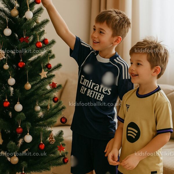 Real Madrid & Barcelona Christmas Gift Bundle – Away & Away Kids Football Kit 2025_26 (With socks)