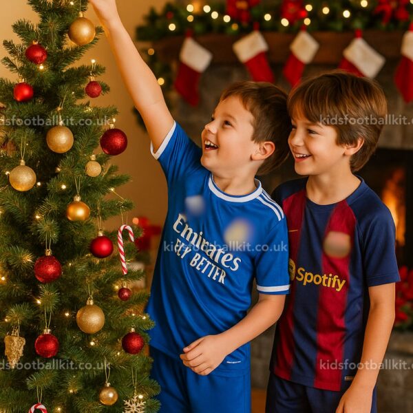 Real Madrid & Barcelona Christmas Gift Bundle – Third & Home Kids Football Kit 2025_26 (With socks)