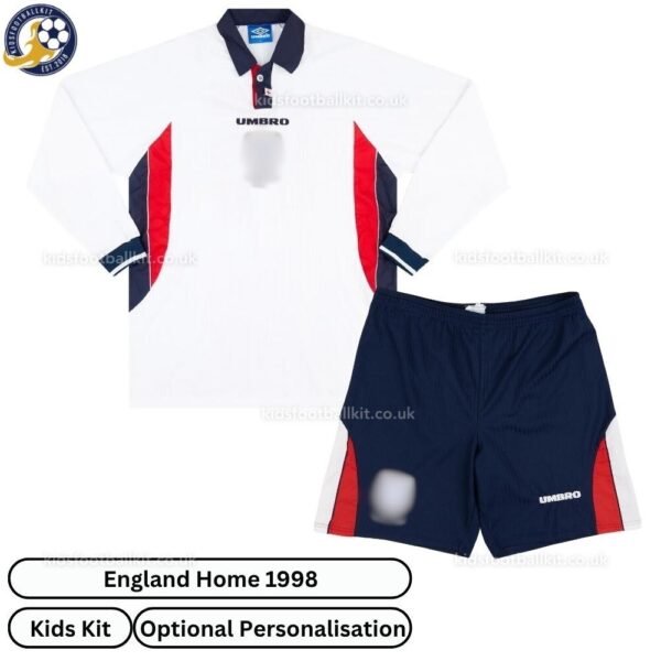 Retro England Home Kids Football Kit 1998_99 (No Socks, Long Sleeve)-blur