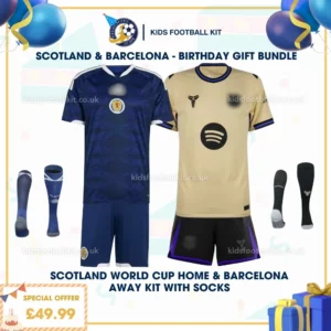Scotland home and Barcelona away Kids Football Kit 25_26