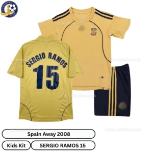 Spain Away Kids Kit 2008-over view-SERGIO RAMOS 15