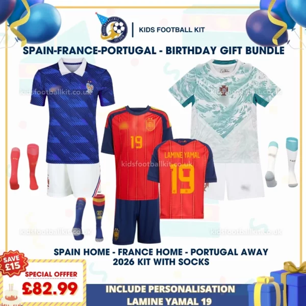 Spain home france home portugal away kids kits 2026 - LAMINE YAMAL 19