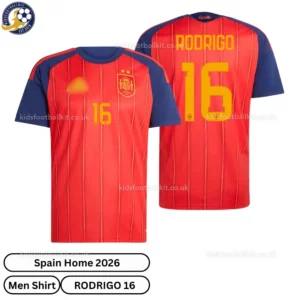 Spain home men shirt 2026-over view-RODRIGO 16
