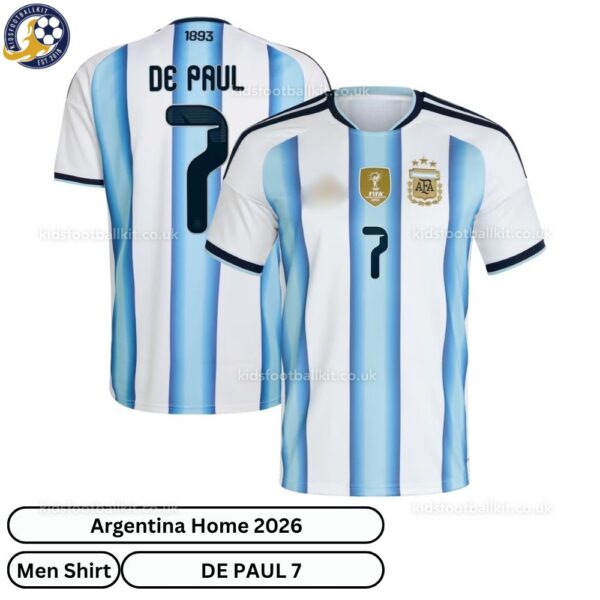 Argentina Home Men Football Shirt 2026_ over view - DE PAUL 7