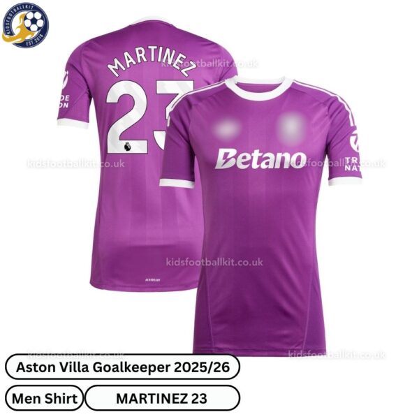 Aston Villa Martinez 23 Goalkeeper 25 26 Men Football Shirt - over view- purple