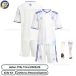 Aston Villa Third Kids Football Kit 202526 -overview with socks